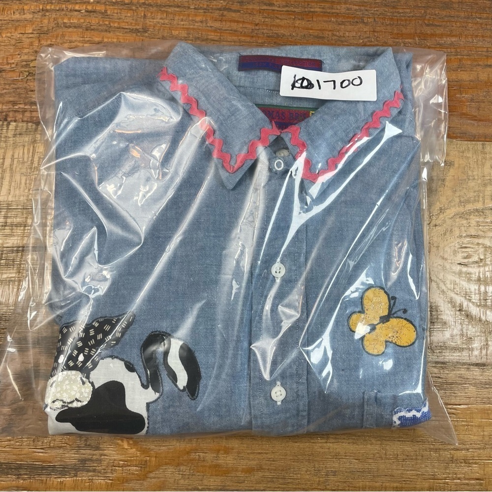Vintage Upcycled Hand crafted Chambray size 16 1/2 sunflowers cow cottagecore - Picture 15 of 15